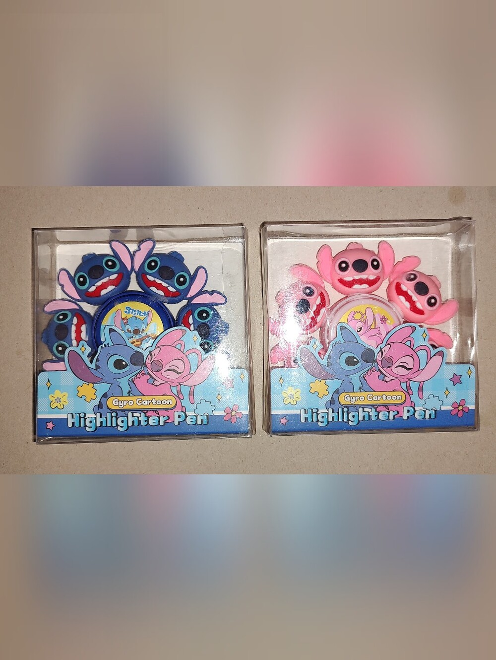 New! Stitch And Angel Highlighter Pens Spinner Sets